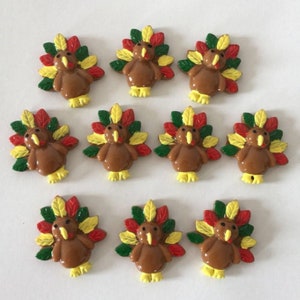 10 Pcs. Turkey Resin Flat Backs, Thanksgiving Turkey Flatback, Planars, Embellishments, Cabochons, Hair Bow Centers, DIY Crafts, D5