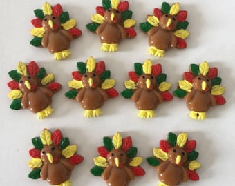 10 Pcs. Turkey Resin Flat Backs, Thanksgiving Turkey Flatback, Planars, Embellishments, Cabochons, Hair Bow Centers, DIY Crafts, D5