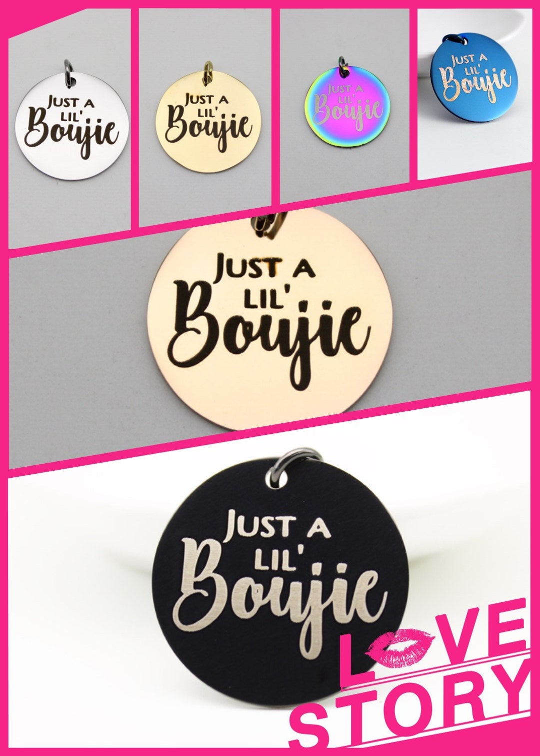 1 Pc WHOLESALE CHARMS Just A Lil' Boujie Stainless Steel Charm Pendant