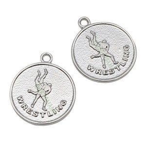 4 Pcs. Wrestling Double Sided Charm, Antique Silver Sports Wrestle, Wrestling Pendant, Bookmark Pendants, Wrestling Charm, B2531