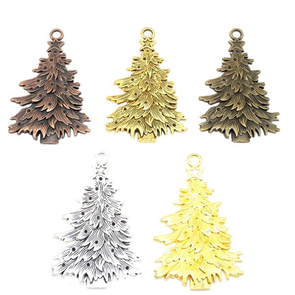2 Pcs. Large Christmas Tree Pendant, Charms, Pendants, Christmas Charms, Christmas Tree Favors, Alloy, 5 Metal Colors, B2597-B2601