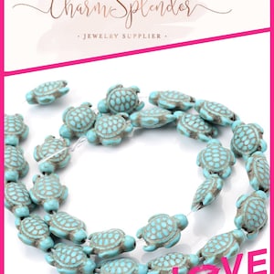 Full Strand, Natural Howlite Dyed Turquoise Stone Turtle Beads, Turquoise Tortoise Beads, Drilled Top To Bottom Turtle Pendant Bead 3049