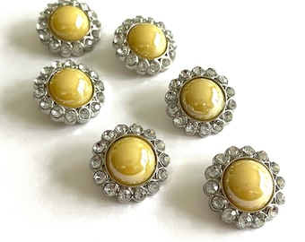 Shiny Yellow Pearl Rhinestone Shank Buttons: Wedding Bouquet Embellishments 10 Pcs. 40P 2RS