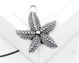 Pendentifs étoiles de mer en argent antiques : mariage océan à faire soi-même (10 pièces) 1864