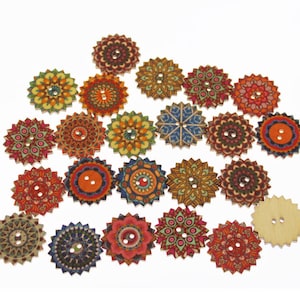 20 unidades. Botões de madeira mistos Bohemain Boho, botões coloridos de madeira, botões de dois furos, reserva de sucata, fabricação de cartões, botões de artesanato DIY B3024