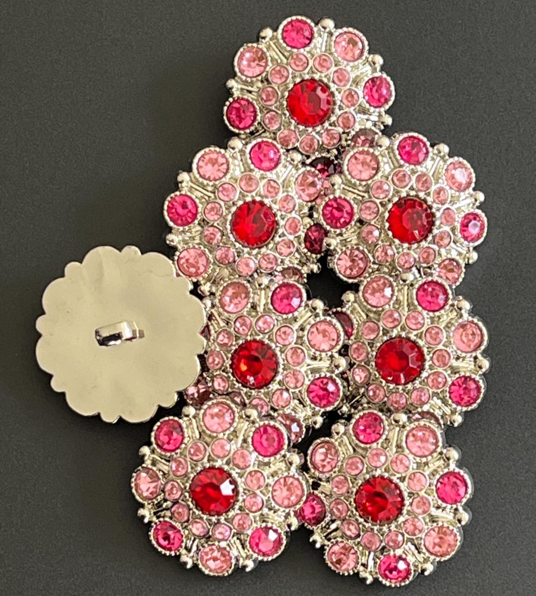Rhinestone Buttons, Red, Pink and Hot Pink Rhinestones, 10 Pieces, 28mm ...