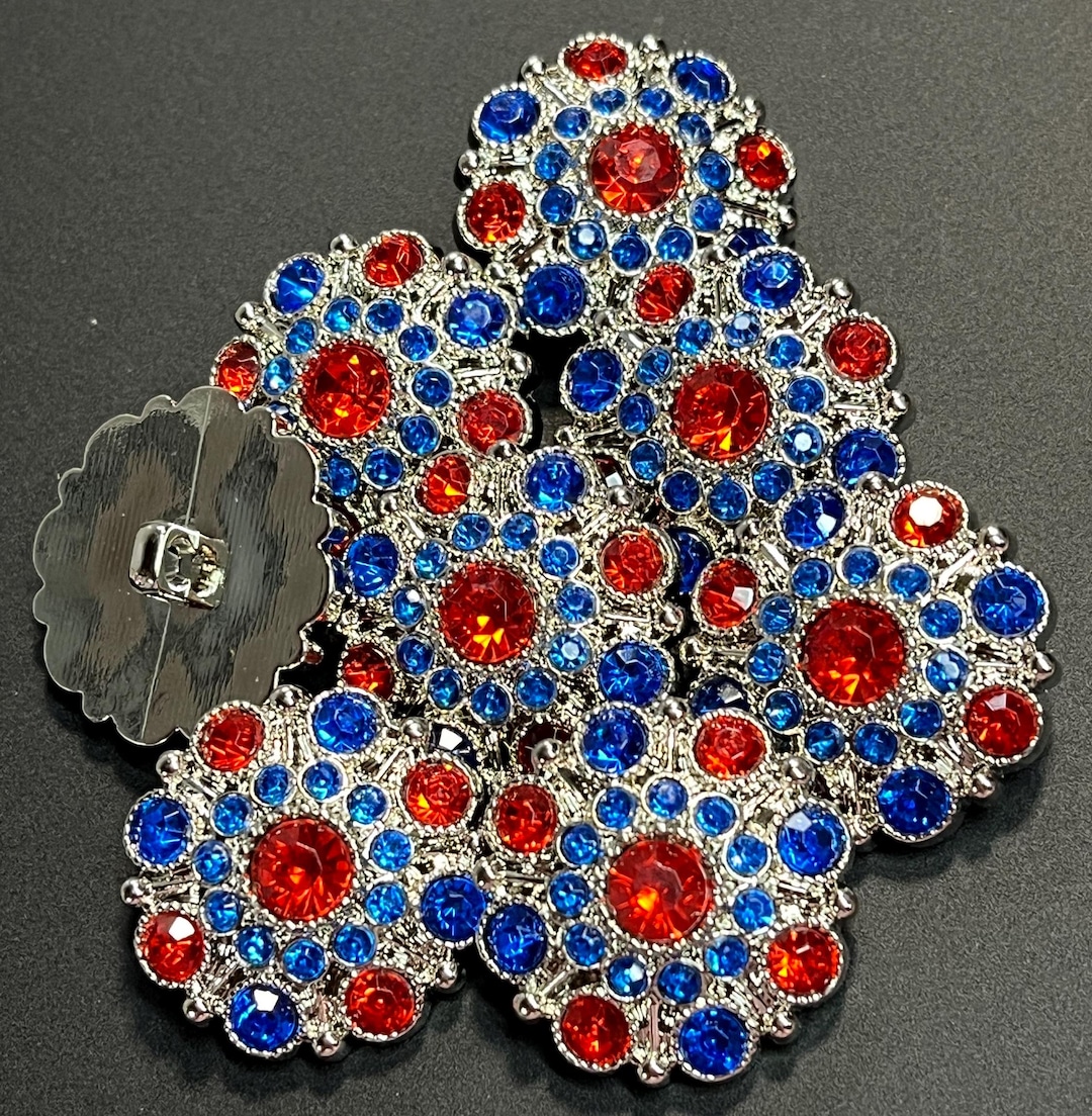 Rhinestone Buttons, Red and Royal Blue Rhinestones, 10 Pieces, 28mm ...