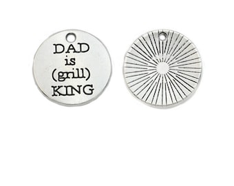 Dad Grill King Antique Silver Charms, Father's Day Gift, 20mm (4 Pcs)