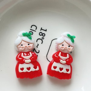 Christmas Mrs. Claus Cabochons, Mother Christmas Flat Backs, Grandma Claus Kawaii Resins, Christmas Flat Backs, Mrs. Santa Claus, 5 Pc. 273