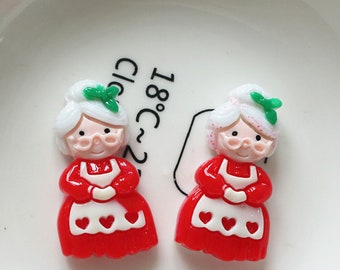 Christmas Mrs. Claus Resin Cabochons: Kawaii Flat Backs, 19x35mm (5 Pc)