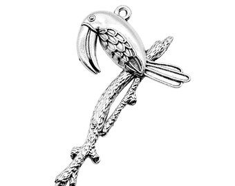2 Pcs Antique Silver Toucan Charm: Large Tropical Bird Pendant (63mm)
