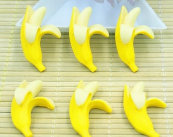 10 Yellow Banana Resin Flatbacks: DIY Craft Cabochons (20x34 MM)