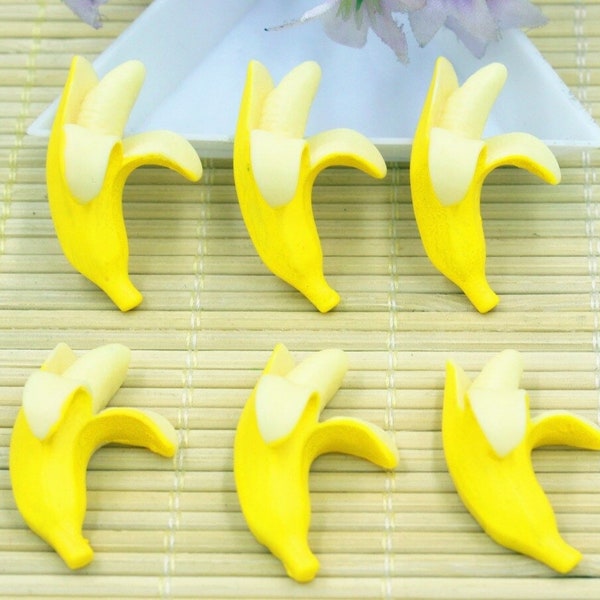 10 Pcs. Banana Resin Flatbacks | Banana Flat Backs | Fruit Cabochons | DIY Crafts | Art Supply | 20 x 34 MM | 171