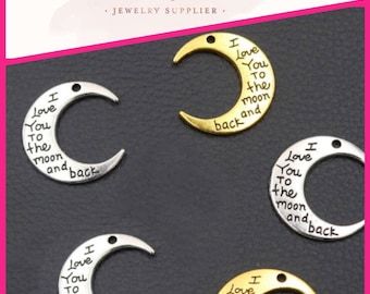Crescent Moon Charms: I Love You To The Moon And Back, Zinc Alloy (5 Pcs)