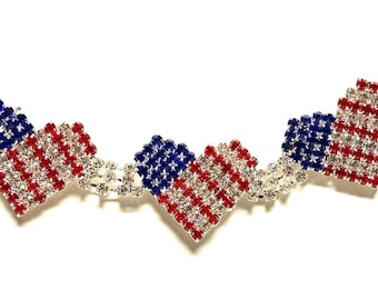 CLEARANCE Rhinestone Heart Connector: Red, White, and Blue Craft Embellishment