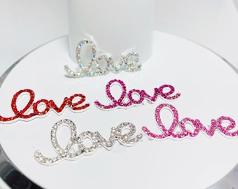 ラインストーンLOVEワード装飾2個：フラットバック合金スクリプト
