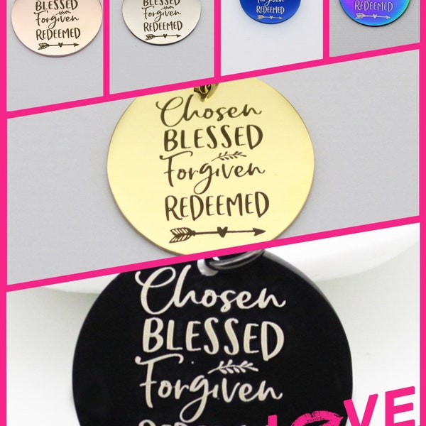 1 Pc WHOLESALE CHARMS | Chosen Blessed Forgiven Redeemed Stainless Steel Charm | Pendant | GOD | Jesus | Faith | Love | Religion | 152-157