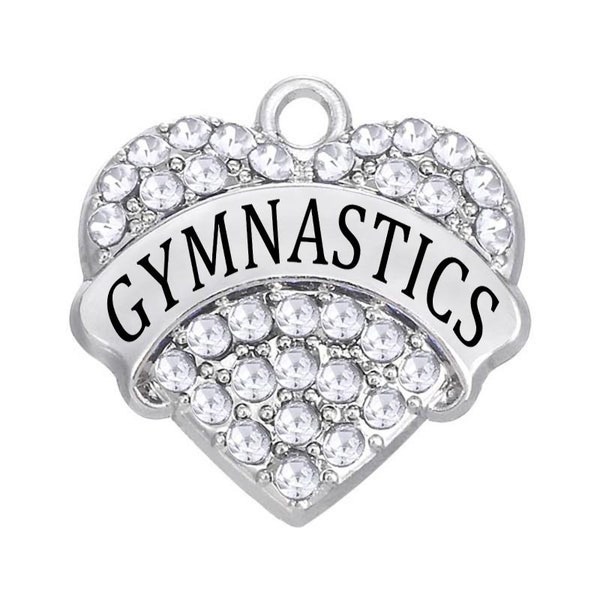 1 Pc. or 5 Pcs. Gymnastics Rhinestone Heart Charms, Pendants, Crystal Word Charm, Exercise, Uneven Bars, Balance Beam, Floor, Vaulting Horse