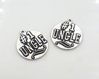 Number 1 Uncle Embossed Charm, Antique Silver Alloy (4 Pcs or 10 Pcs)