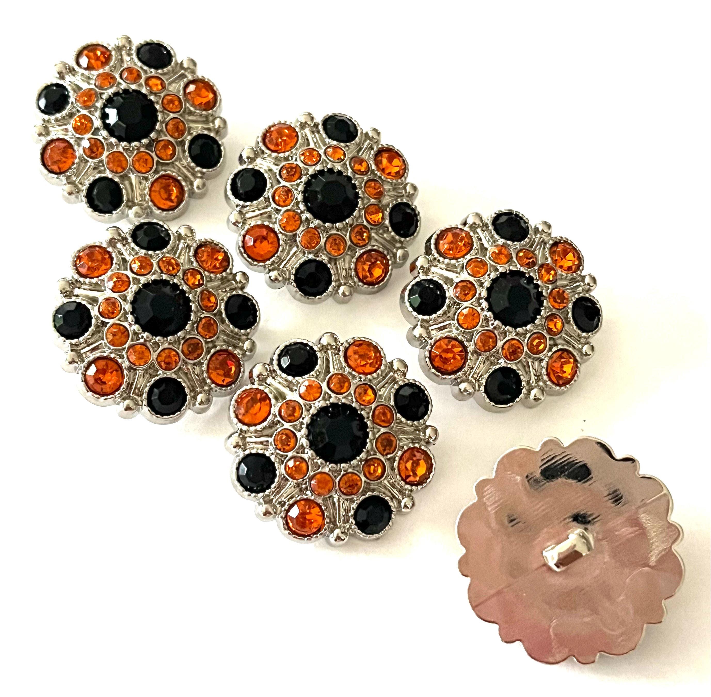 Rhinestone Buttons, Orange / Black Color Rhinestones, 10 Pieces, 28mm ...
