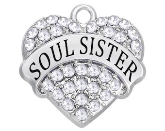 Soul Sister Rhinestone Heart Charm: Silver Alloy Pendant