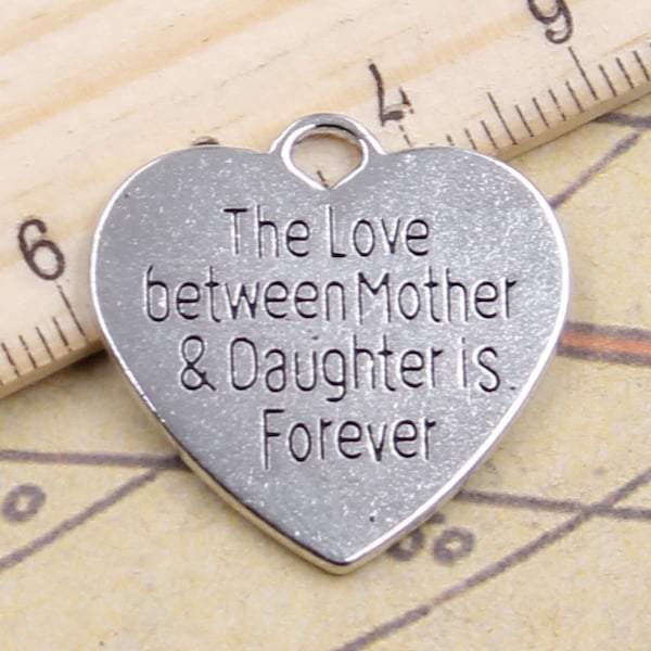 5 Pcs The Love Between Mother And Daughter Is Forever Heart Charms, Pendants, Mom and Little Girl,  Loving Family Bond, Mother's Day Charms