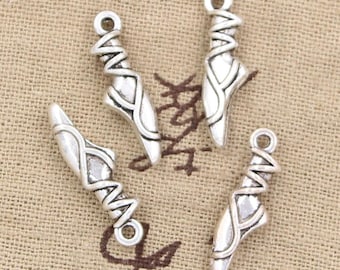 10 Pcs Antique Silver Ballet Shoe Charms: Zinc Alloy Dancer Pendants