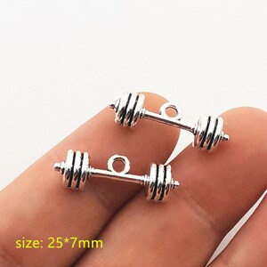 10 Pcs. Barbell Charm, Weightlifting Charm, Fitness Charm, Wholesale Charm, Dumbbell Charm, Charms, Zinc Alloy, Antique Silver Metal, B2103