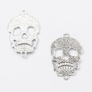 5 Pcs. Skull Connector Charms, Pendants, Halloween Skeleton Charms, Punk Charms, Zinc Alloy, Antique Silver Metal, B2268