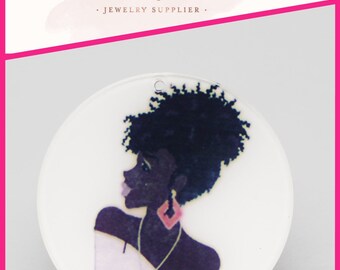 Berloque de acrílico afro-americana: brincos rosa, berloque de empoderamento (50 mm)