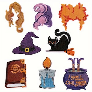 Parches bordados de Halloween: Parches mágicos termoadhesivos, apliques para manualidades, parches para coser en ropa, sombreros, bolsos, parches de Halloween, 8 piezas.