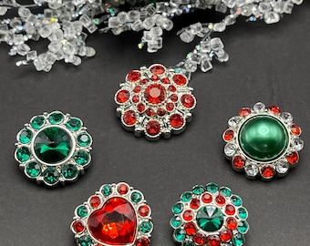 Christmas Rhinestone Pearl Shank Buttons: Red and Green Acrylic Sewing Embellishments