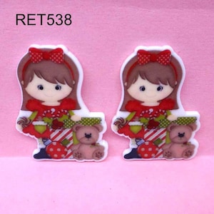 10 Pcs. Christmas Girl W/ Teddy Bear Planars Flatbacks, Resin Flat Backs, Santa Flatbacks, Santa Embellishments, Resin Cabochons B2650