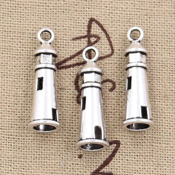 10 Pcs. Lighthouse Charms, Lighthouse Pendants, 3D Charms, Watchtower Charms, Floating Light Charms, Zinc Alloy, Antique Silver Metal, B1902