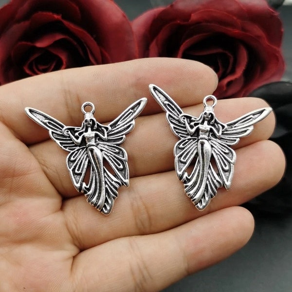 Angel Fairy Charms, Angel Charms, Lot Of 5 Pcs., Pixie Charms, Silver Sprite Charm, 38 x 37mm | Ships Immediately from USA | 2699