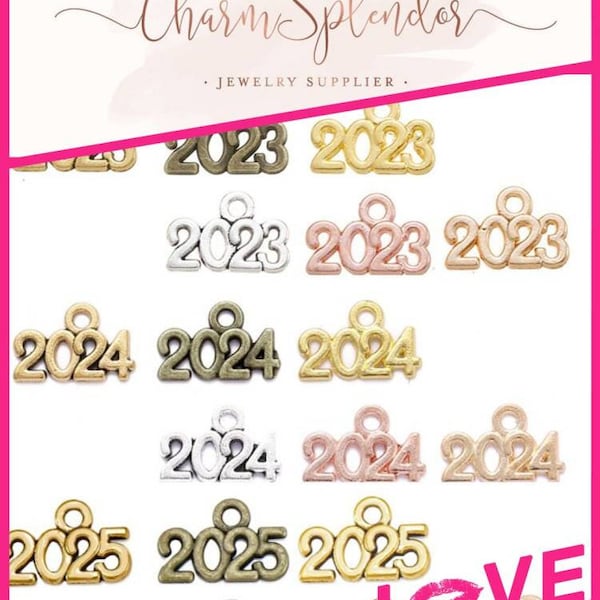 10 Pcs. 2021 Year Charms, 2022 Year Charms, 2023 Year Charms, 2024 Year Charms, 2025 Year Charms, School, College, Wedding, Vacation Charms.