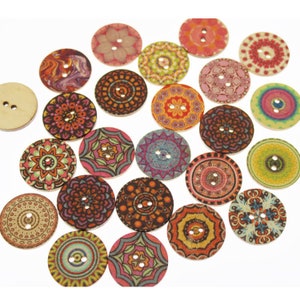 20 unidades. Botões de madeira mistos Bohemain Boho, botões coloridos de madeira, botões de dois furos, reserva de sucata, fabricação de cartões, botões de artesanato DIY B3028