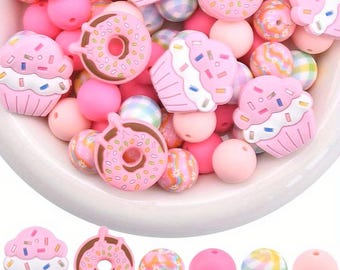 Cuentas de silicona para cupcakes y donuts, dijes 3D pastel, suministros para hacer joyas DIY