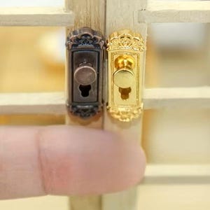 Miniature Dollhouse Door Handles, Gold or Bronze, Mini Door Hardware, Dollhouse Building Supply, 2 Pieces