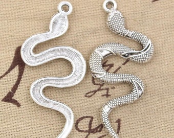 Antique Silver Snake Charms: Slithering Serpent Pendants (4 Pcs)