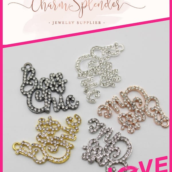 1 Pc WHOLESALE CHARMS | Rhinestone Boss Chic Word Script Charm | Pendant | Woman Entrepreneur | Lady In Charge | Her Business | 817-821