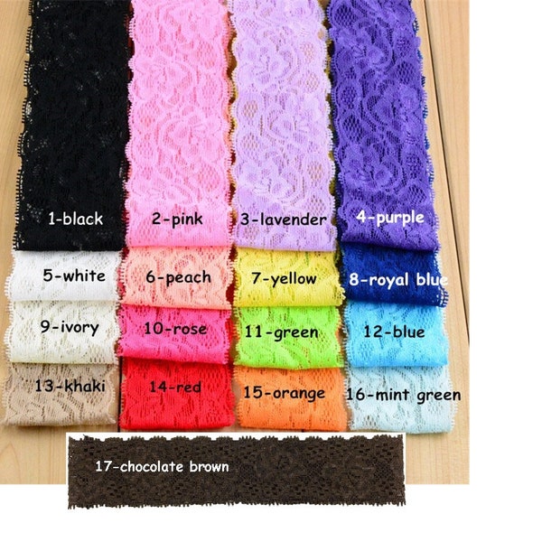 5pcs - Wide 2" Lace Stretch Headbands, Silky Soft Elastic Lacey, Multiple Colors, Baby Girl, Stretchy Hair Accessories, Wedding, Holiday