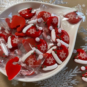 Cabochões de chapéu de Papai Noel vermelho de Natal, cabochões de resina de chapéu de Papai Noel com costas planas, chapéus de Papai Noel de Natal para artesanato, faça você mesmo, 5 peças. 253