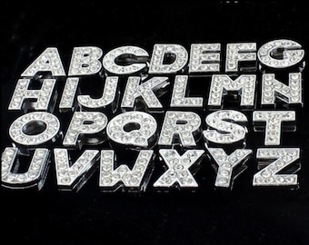 Slider Charms, A-Z Alphabet Letter Slide Charms, 10MM Rhinestone Alphabet Charms, Letter Charms, Silver Alloy.