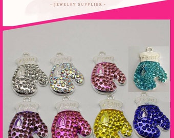 1 Pc. Rhinestone Boxing Glove Charms, Fight Cancer Charms, Pendant, Breast Cancer Awareness, Cancer Survivor, Colon Cancer  B2199-B2206