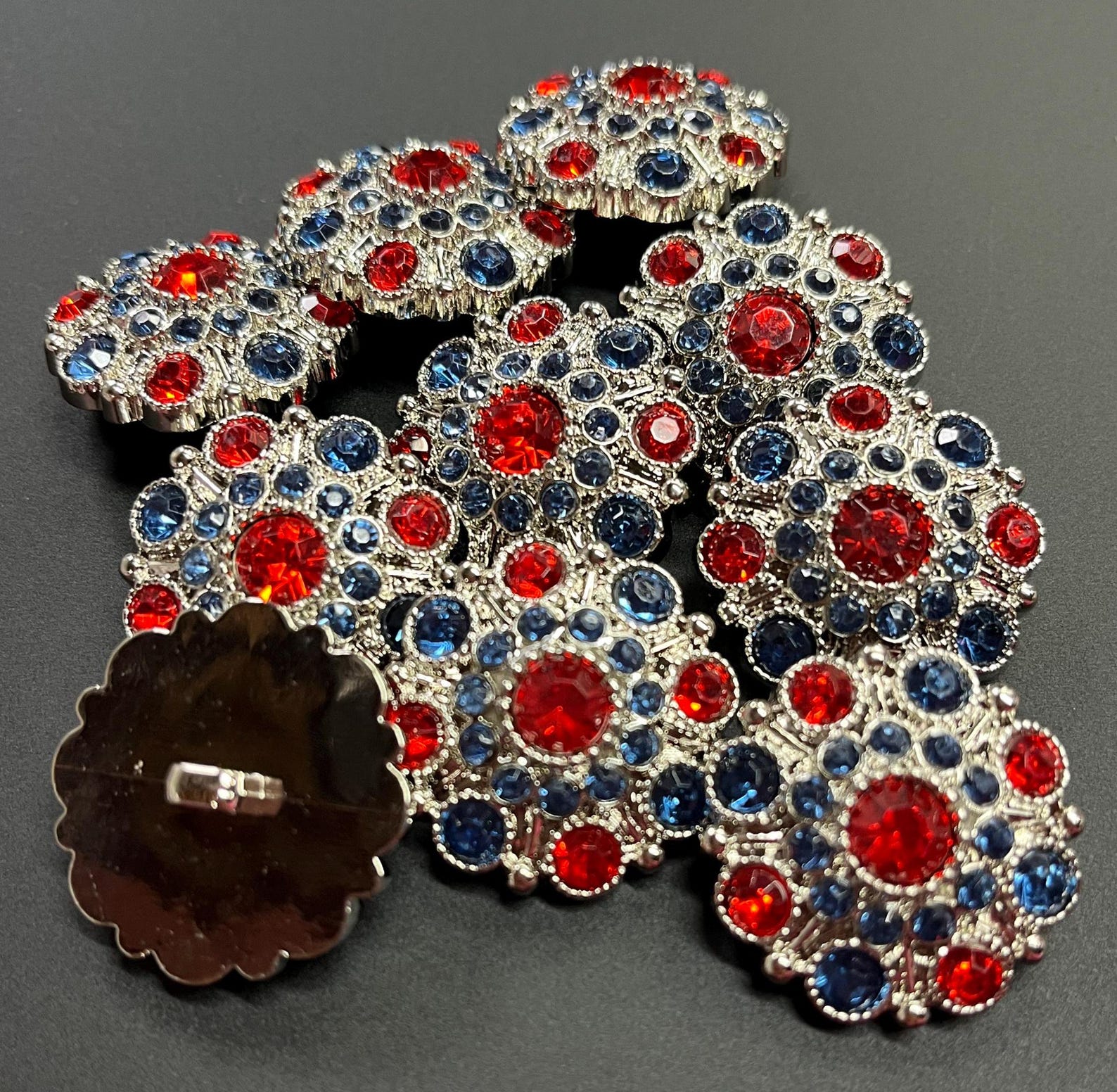 Rhinestone Buttons, Red and Blue Rhinestones, 10 Pieces, 28mm, 5051 - Etsy