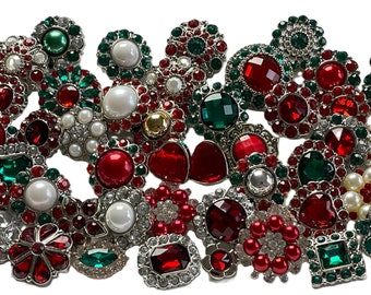 Vintage Christmas Buttons: Red, Green, Pearl, Scrapbooking, Crafts, 10 Pcs.