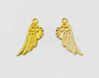 Breloques aile d'ange dorées antiques : pendentifs double face (10 pcs)