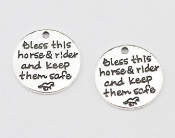 4 stuks Zegen dit paard en ruiter en bewaar ze veilig Ronde bedels, citaatwoord, paardrijden, rancher, rodeo, cowboy, cowgirl, western 3429