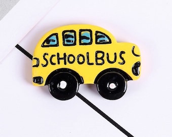 Yellow School Bus Resin Cabochons: Flat Back Decoden Charms, 10 pcs